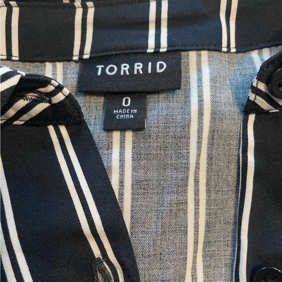 Torrid | Navy & White Stripe Georgette Midi Button Up Shirt Dress sz O - Picture 13 of 13